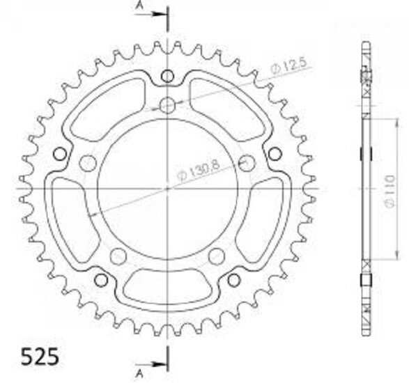 Supersprox Stealth-Kettenrad 525 - 44Z (silber) RST-7:44-SLV|ID 110,0 LK 130,8 5-Loch