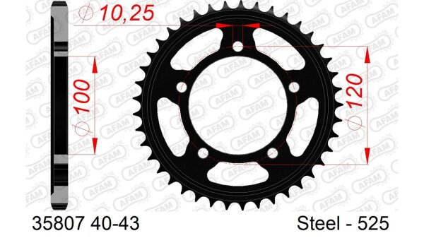 DC AFAM Stahl-Kettenrad 525 - 42Z (Schwarz) 35807-42| ID 100 LK 120 5-Loch