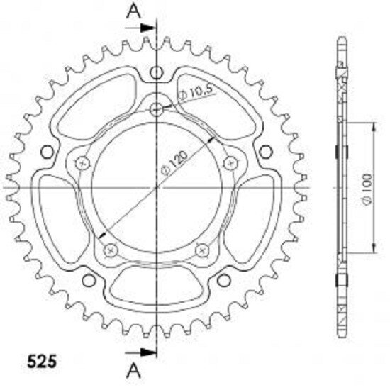 Supersprox Stealth-Kettenrad 525 - 44Z (silber) RST-7026:44-SLV|ID 100,0 LK 120,0 5-Loch