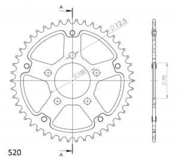 Supersprox Stealth-Kettenrad 520 - 43Z (rot) RST-728:43-RED|ID 70,0 LK 100,0 5-Loch