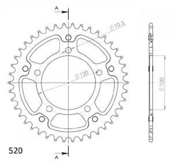 Supersprox Stealth-Kettenrad 520 - 42Z (rot) RST-703:42-RED|ID 100,0 LK 120,0 5-Loch