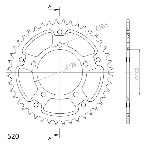 Supersprox Stealth-Kettenrad 520 - 46Z (gold) RST-703:46-GLD|ID 100,0 LK 120,0 5-Loch