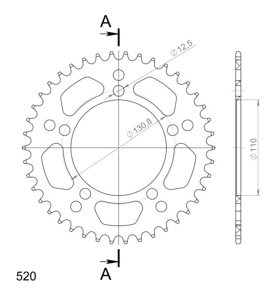 Supersprox Alu-Kettenrad 520 - 42Z (blau) RAL-7_520:42-BLU|ID 110,0 LK 130,8 5-Loch