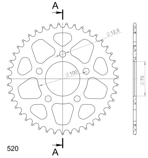 Supersprox Alu-Kettenrad 520 - 43Z (blau) RAL-728:43-BLU|ID 70,0 LK 100,0 5-Loch