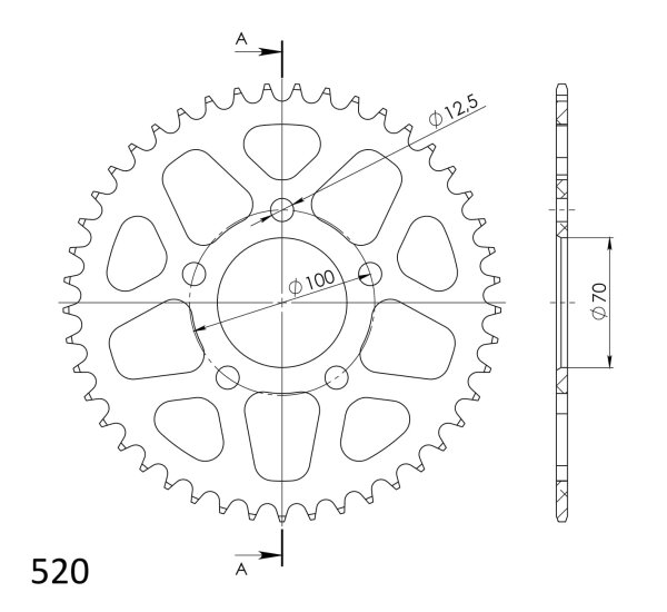 Supersprox Alu-Kettenrad 520 - 45Z (rot) RAL-728:45-RED|ID 70,0 LK 100,0 5-Loch