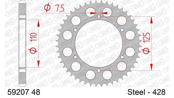 DC AFAM Stahl-Kettenrad 428 - 48Z (Silber) 59207-48| ID 110 LK 125 6-Loch