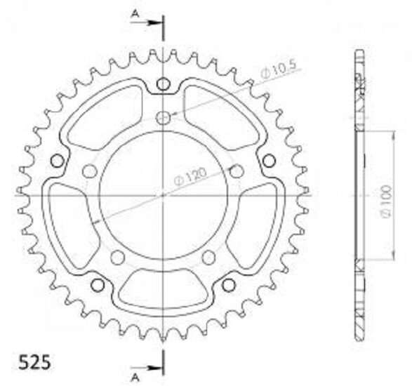 Supersprox Stealth-Kettenrad 525 - 43Z (silber) RST-702:43-SLV|ID 100,0 LK 120,0 5-Loch