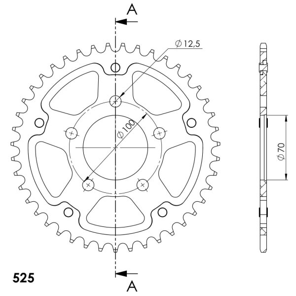 Supersprox Stealth-Kettenrad 525 - 47Z (gold) RST-727:47-GLD|ID 70,0 LK 100,0 5-Loch