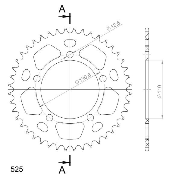 Supersprox Alu-Kettenrad 525 - 44Z (blau) RAL-7:44-BLU|ID 110,0 LK 130,8 5-Loch