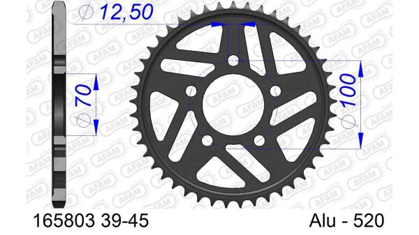 DC AFAM Alu-Kettenrad 520 - 45Z (Gun Metal) 165803-45 | ID 70 LK 100 5-Loch