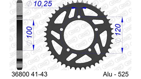 DC AFAM Alu-Kettenrad 525 - 43Z (Gun Metal) 36800-43 | ID 100 LK 120 5-Loch