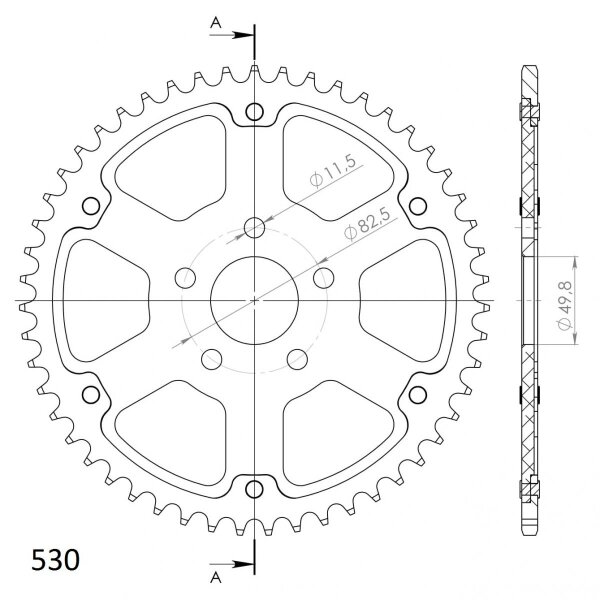 Supersprox Stealth-Kettenrad 530 - 53Z (silber) RST-7080:53-SLV|ID 49,8 LK 82,5 5-Loch