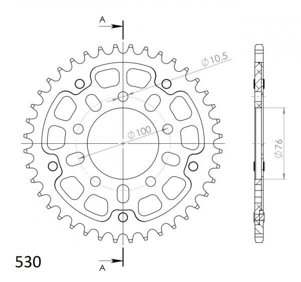 Supersprox Stealth-Kettenrad 530 - 38Z (rot) RST-7090:38-RED|ID 76,0 LK 100,0 5-Loch