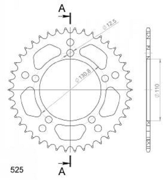 Supersprox Alu-Kettenrad 525 - 42Z (blau) RAL-7:42-BLU|ID 110,0 LK 130,8 5-Loch