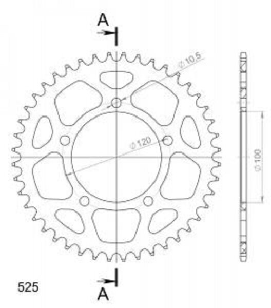 Supersprox Alu-Kettenrad 525 - 44Z (blau) RAL-702:44-BLU|ID 100,0 LK 120,0 5-Loch