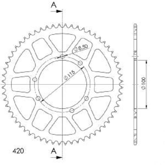 Supersprox Alu-Kettenrad 420 - 60Z (silber) RAL-6601:60-SLV|ID 100,0 LK 115,0 6-Loch