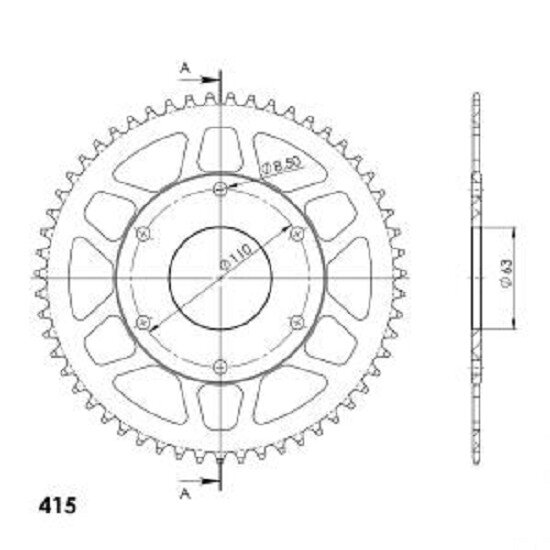 Supersprox Alu-Kettenrad 415 - 57Z (orange) RAL-9381:57-ORG|ID 63,0 LK 110,0 6-Loch