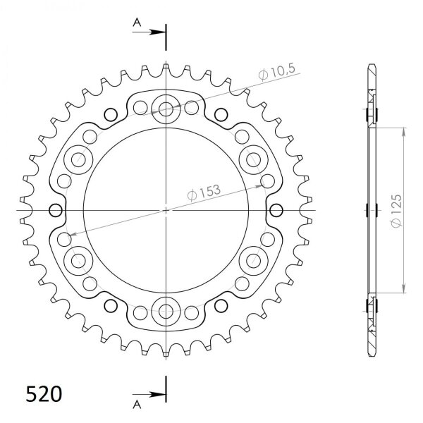 Supersprox Stealth-Kettenrad 520 - 43Z (rot) RST-301:43-RED|ID 125,0 LK 153,0 6-Loch