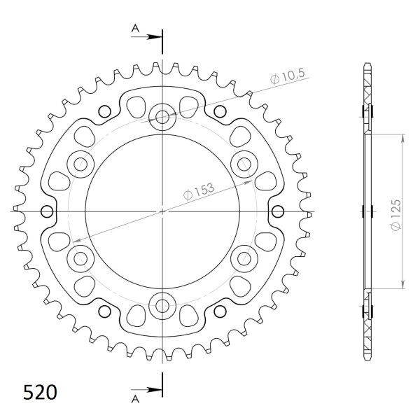 Supersprox Stealth-Kettenrad 520 - 45Z (rot) RST-301:45-RED|ID 125,0 LK 153,0 6-Loch