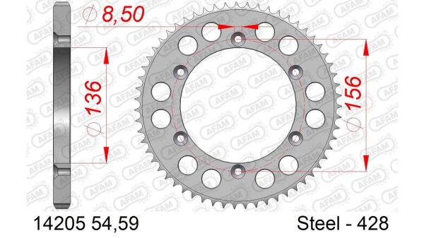 DC AFAM Stahl-Kettenrad 428 - 54Z (Silber) 14205-54| ID 136 LK 156 6-Loch