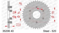 DC AFAM Stahl-Kettenrad 520 - 40Z (Silber) 35206-40| ID...