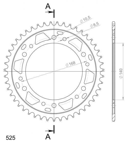 Supersprox Stahl-Kettenrad 525 - 49Z (schwarz) RFE-6:49-BLK|ID 140,0 LK 168,0 6-Loch