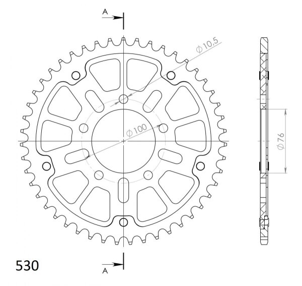 Supersprox Stealth-Kettenrad 530 - 48Z (gold) RST-7090:48-GLD|ID 76,0 LK 100,0 5-Loch