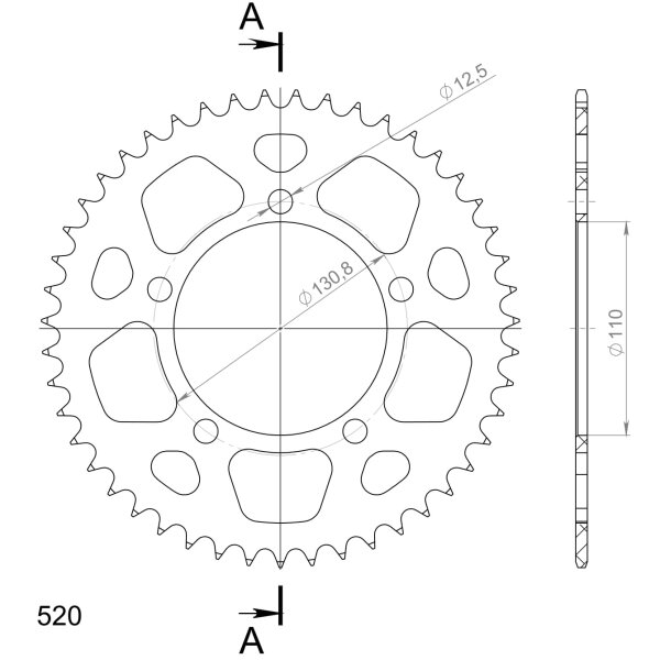 Supersprox Alu-Kettenrad 520 - 47Z (blau) RAL-7_520:47-BLU|ID 110,0 LK 130,8 5-Loch