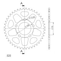 Supersprox Alu-Kettenrad 525 - 44Z (rot) RAL-727:44-RED|ID 70,0 LK 100,0 5-Loch