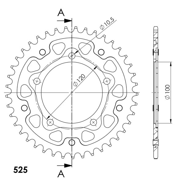 Supersprox Stealth-Kettenrad 525 - 40Z (rot) RST-7026:40-RED|ID 100,0 LK 120,0 5-Loch