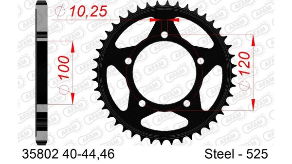 DC AFAM Stahl-Kettenrad 525 - 41Z (Schwarz) 35802-41| ID 100 LK 120 5-Loch