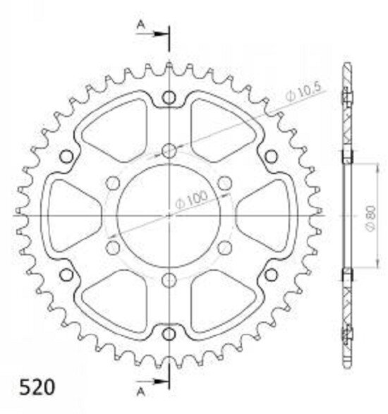 Supersprox Stealth-Kettenrad 520 - 45Z (silber) RST-7094:45-SLV|ID 80,0 LK 100,0 6-Loch