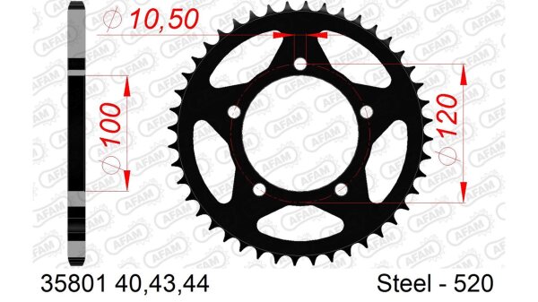 DC AFAM Stahl-Kettenrad 520 - 45Z (Schwarz) 35801-45 PS| ID 100 LK 120 5-Loch