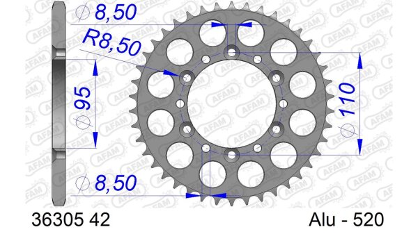 DC AFAM Alu-Kettenrad 520 - 42Z (Silber) 36305-42 | ID 95 LK 110 6-Loch