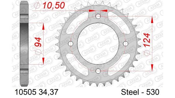 DC AFAM Stahl-Kettenrad 530 - 34Z (Silber) 10505-34| ID 94 LK 124 4-Loch