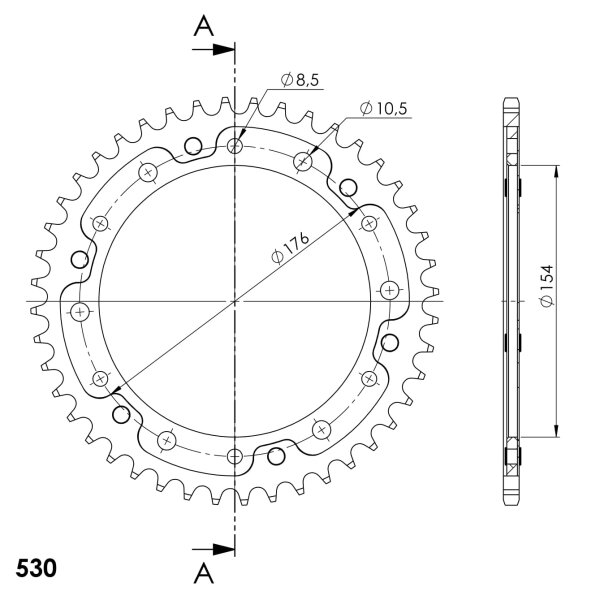 Supersprox Stealth-Kettenrad 530 - 44Z (rot) RST-1340:44-RED|ID 154,0 LK 176,0 6-Loch