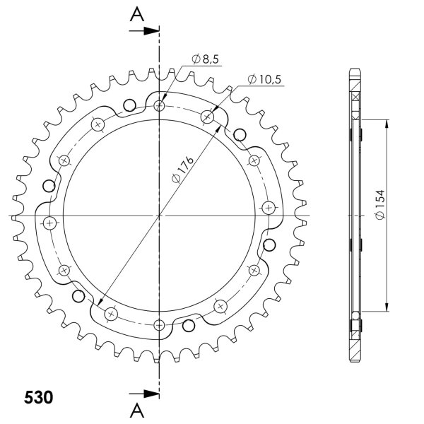 Supersprox Stealth-Kettenrad 530 - 45Z (rot) RST-1340:45-RED|ID 154,0 LK 176,0 6-Loch