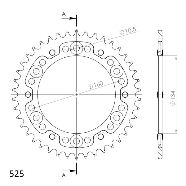 Supersprox Stealth-Kettenrad 525 - 42Z (silber) RST-1307:42-SLV|ID 134,0 LK 160,0 6-Loch