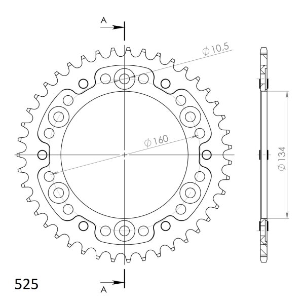 Supersprox Stealth-Kettenrad 525 - 43Z (silber) RST-1307:43-SLV|ID 134,0 LK 160,0 6-Loch