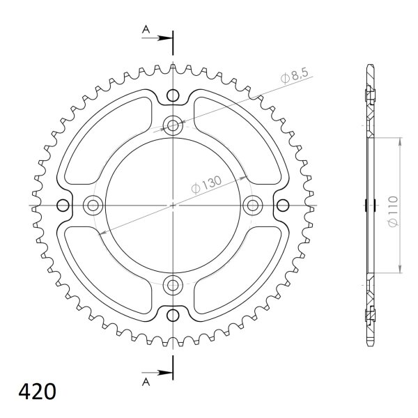 Supersprox Stealth-Kettenrad 420 - 52Z (rot) RST-209:52-RED|ID 110,0 LK 130,0 4-Loch