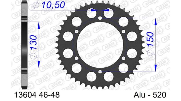 DC AFAM Alu-Kettenrad 520 - 47Z (Gun Metal) 13604-47 | ID 130 LK 150 6-Loch