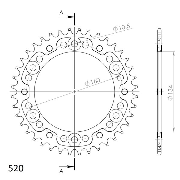 Supersprox Stealth-Kettenrad 520 - 41Z (rot) RST-1308:41-RED|ID 134,0 LK 160,0 6-Loch