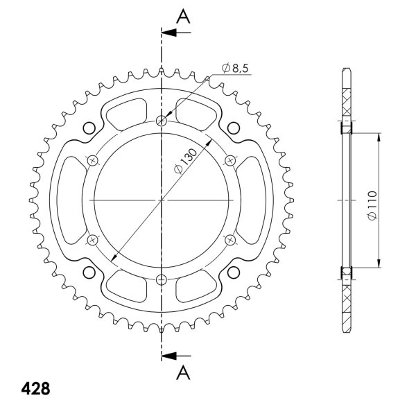 Supersprox Stealth-Kettenrad 428 - 52Z (rot) RST-1870:52-RED|ID 110,0 LK 130,0 6-Loch