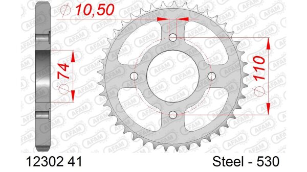 DC AFAM Stahl-Kettenrad 530 - 41Z (Silber) 12302-41| ID 74 LK 110 4-Loch