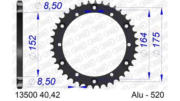 DC AFAM Alu-Kettenrad 520 - 40Z (Gun Metal) 13500-40 | ID 152 LK 164 6-Loch