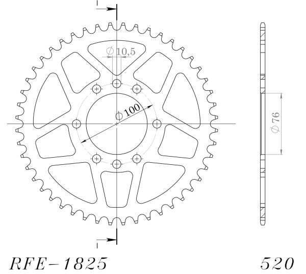 Supersprox Stahl-Kettenrad 520 - 47Z (schwarz) RFE-1825:47-BLK|ID 76,0 LK 100,0 8-Loch