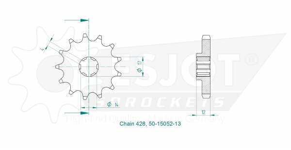 Esjot Ritzel 428 - 13Z 50-15052-13 | grobverzahnt 14,0/17,0