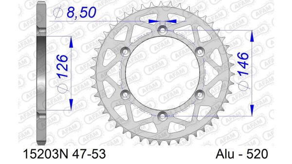 DC AFAM Alu-Kettenrad 520 - 51Z (Silber) 15203N-51 | ID 126 LK 146 6-Loch