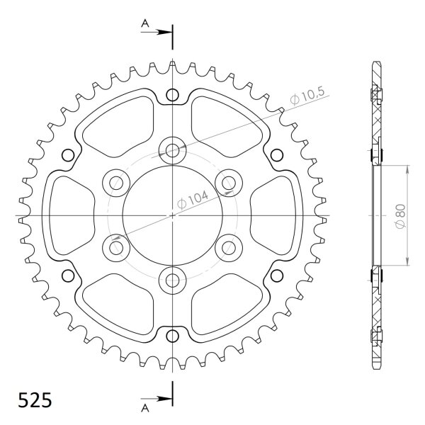 Supersprox Stealth-Kettenrad 525 - 47Z (gold) RST-1489:47-GLD|ID 80,0 LK 104,0 6-Loch