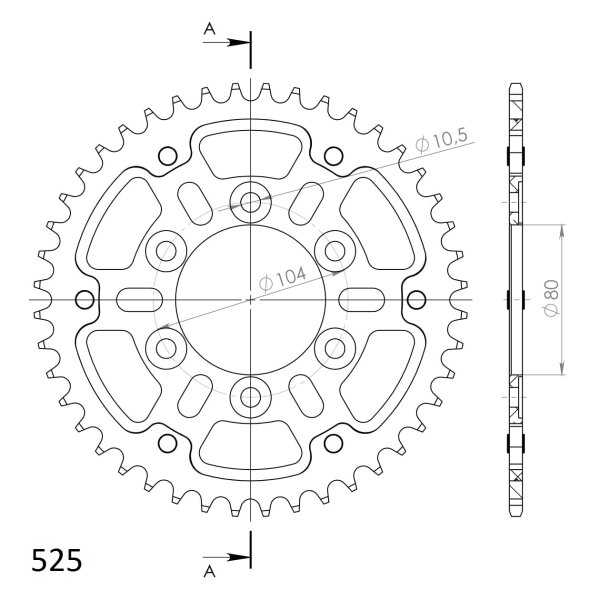 Supersprox Stealth-Kettenrad 525 - 44Z (silber) RST-1489:44-SLV|ID 80,0 LK 104,0 6-Loch